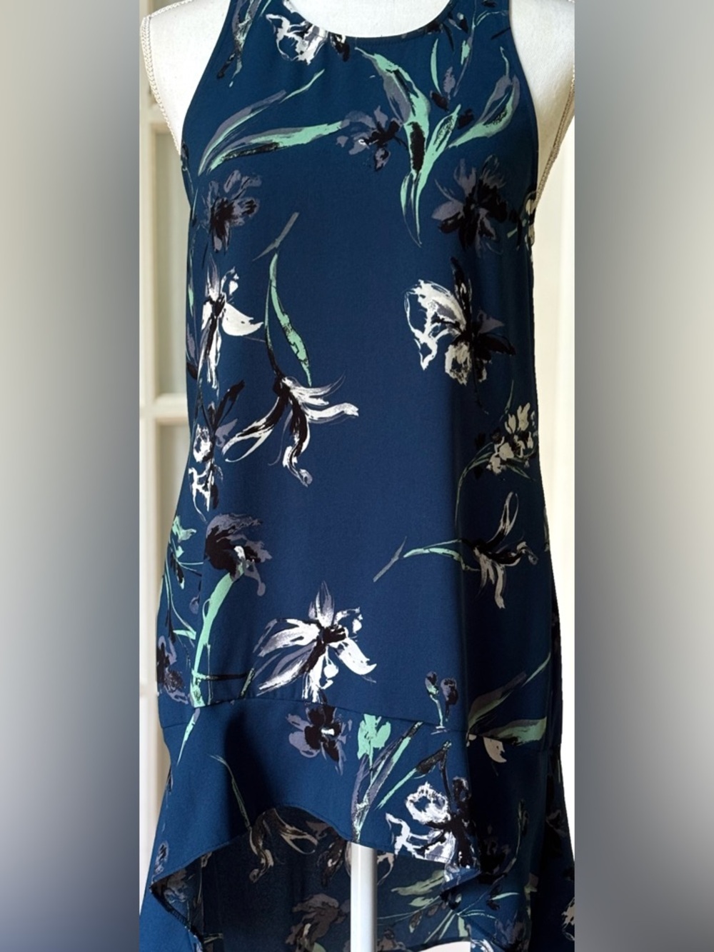 Leith Blue Floral Asymmetrical Hem Dress Sleeveless Flowy Layered Tunic XS